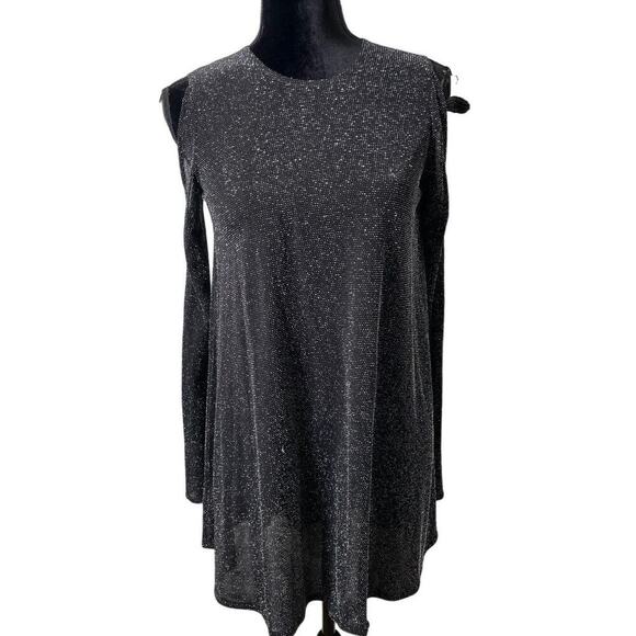 Show Me Your Mumu Black Sparkly Cold Shoulder Long Sleeve Mini Dress Sz XS - Picture 1 of 5